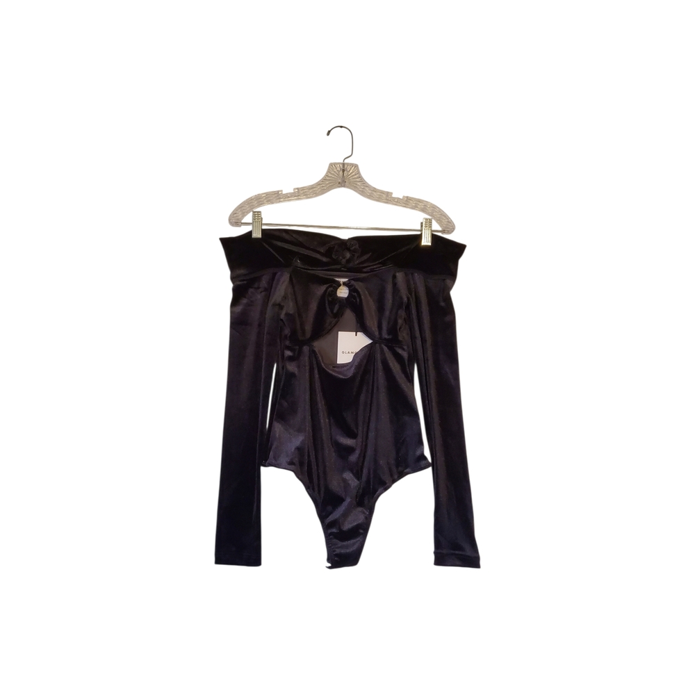 New Glamorous‎ Luxe Black Velvet Bodysuit Open Circle Details Size XS NWT